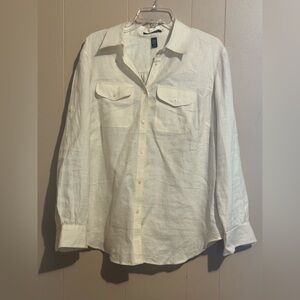 Lauren Ralph Lauren 1x‎ Wom. %100 Linen Cream Casual Button-Down oversized Shirt